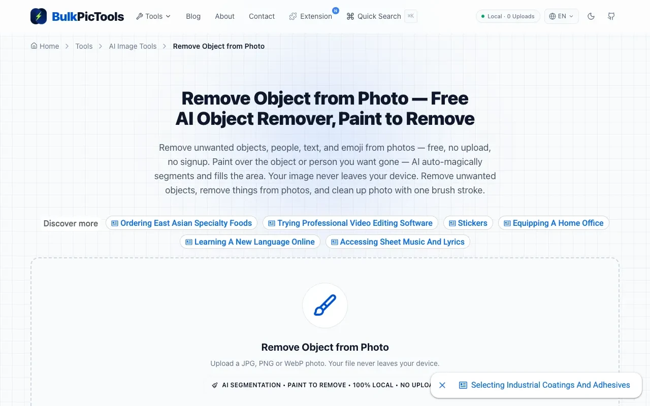 BulkPicTools object removal interface