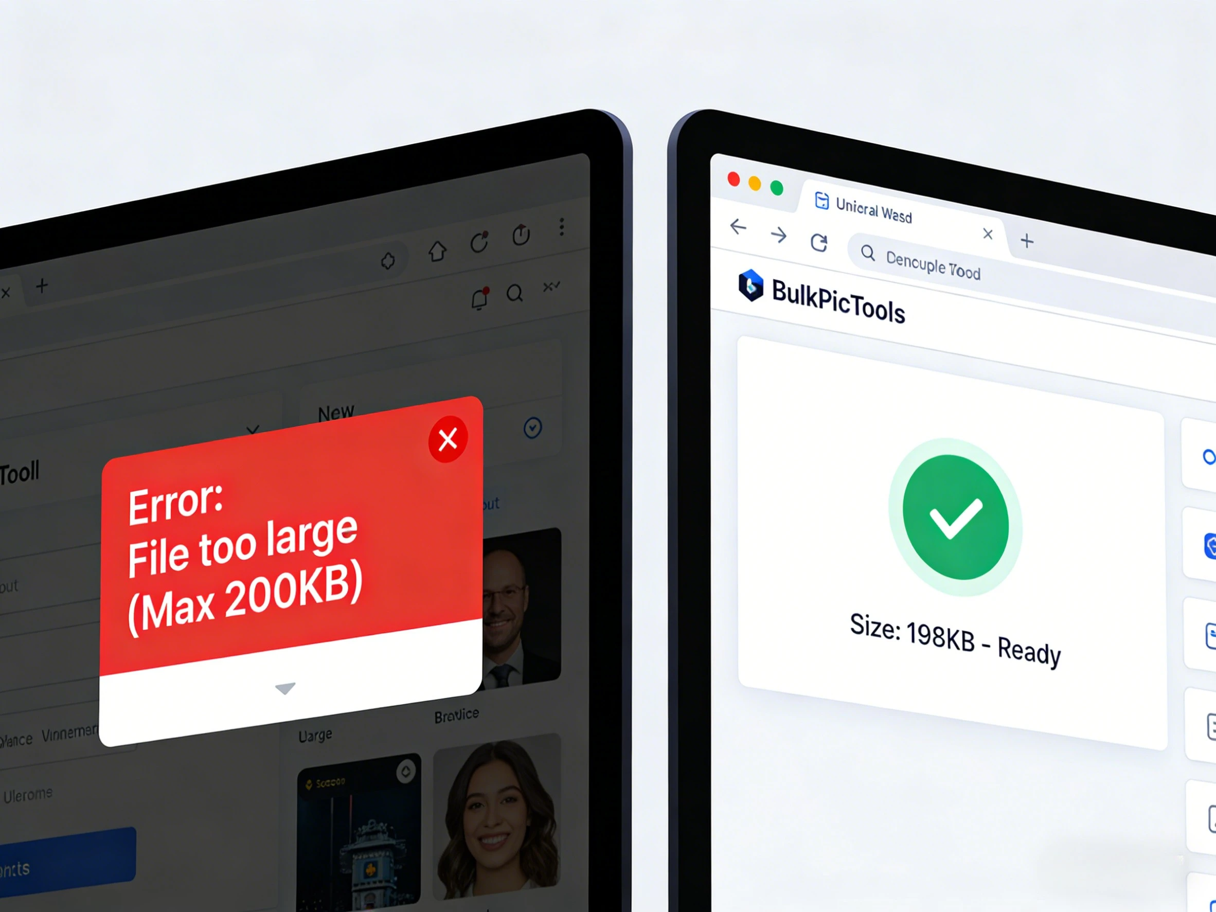 Comparison: File too large error vs Success state after compression