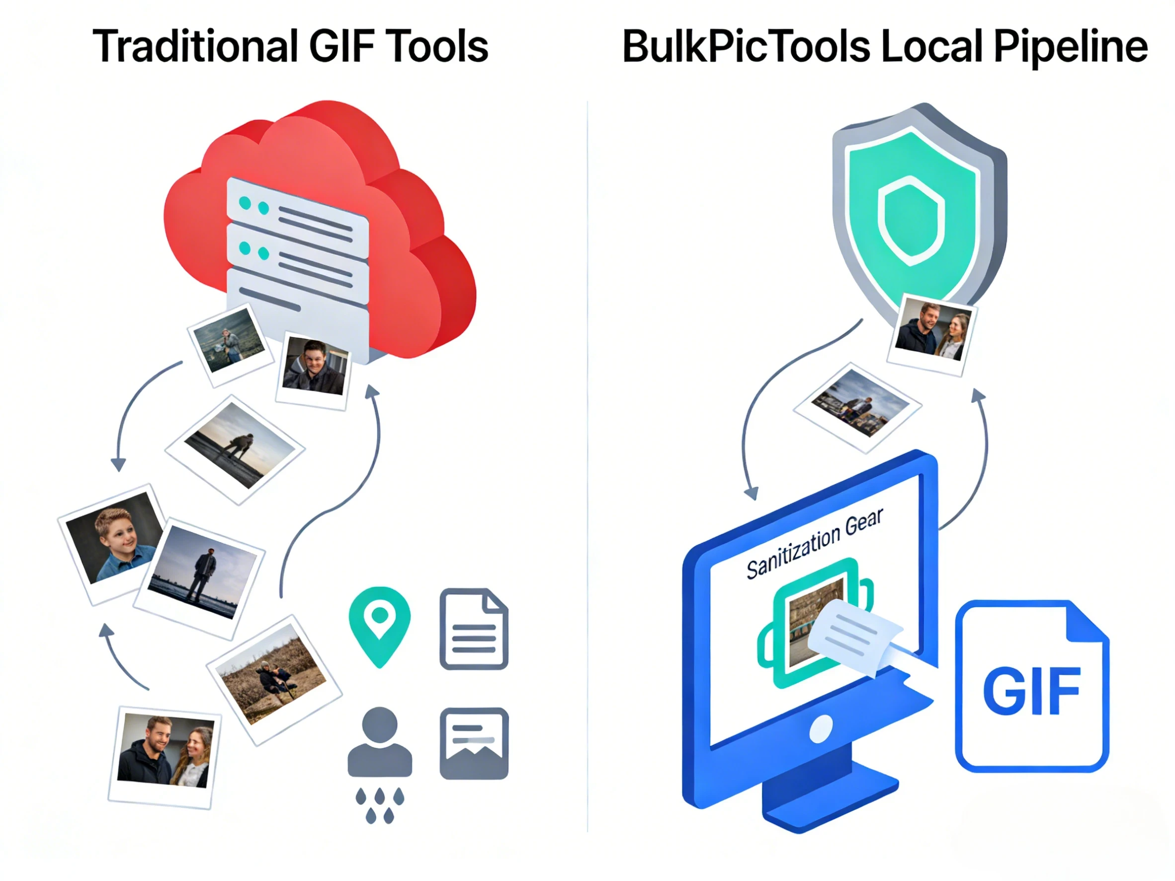 Comparison between risky cloud GIF tools and local pipeline processing