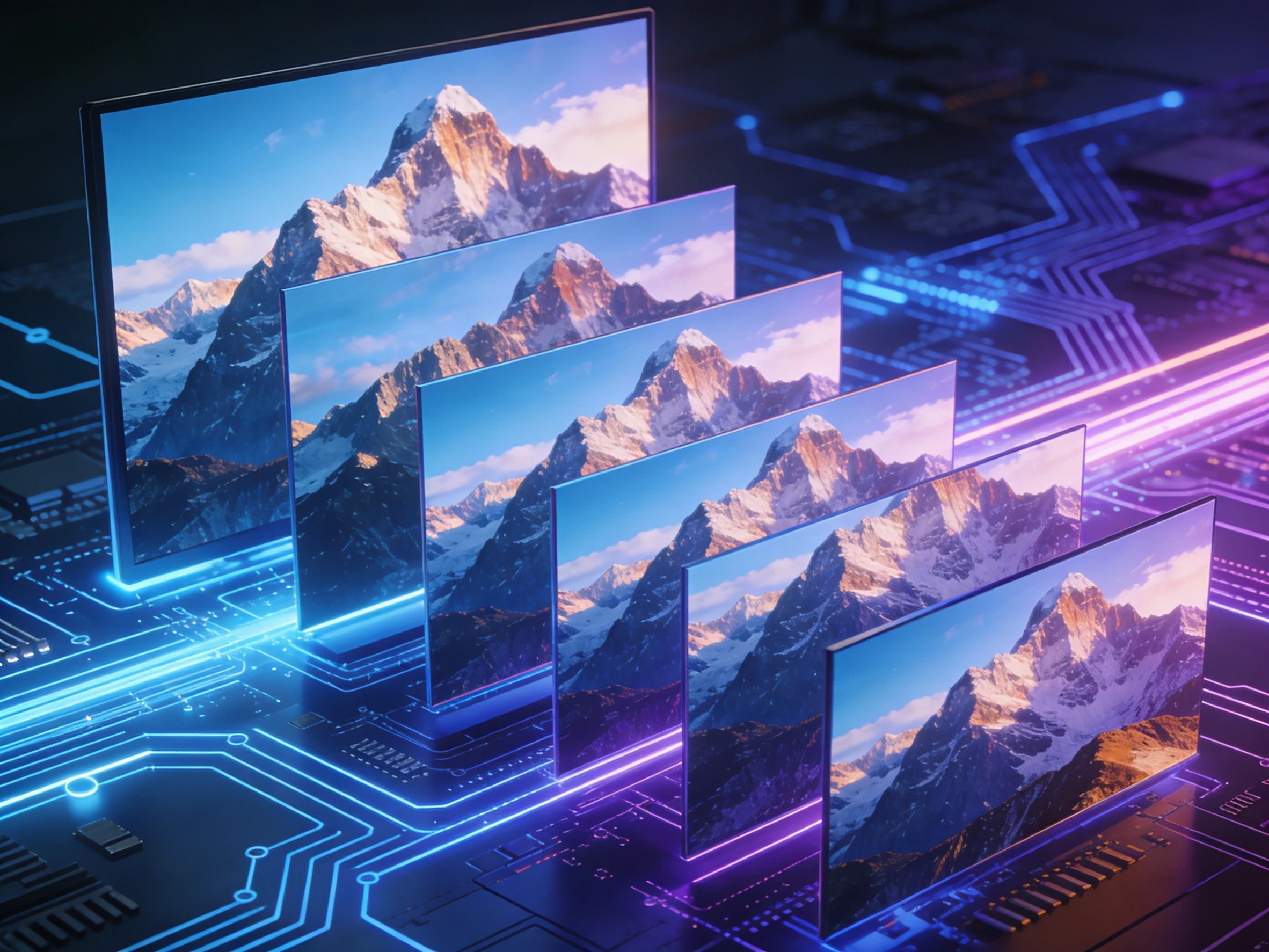 Infographic comparing blurry pixelated image scaling with sharp, GPU-accelerated image scaling.