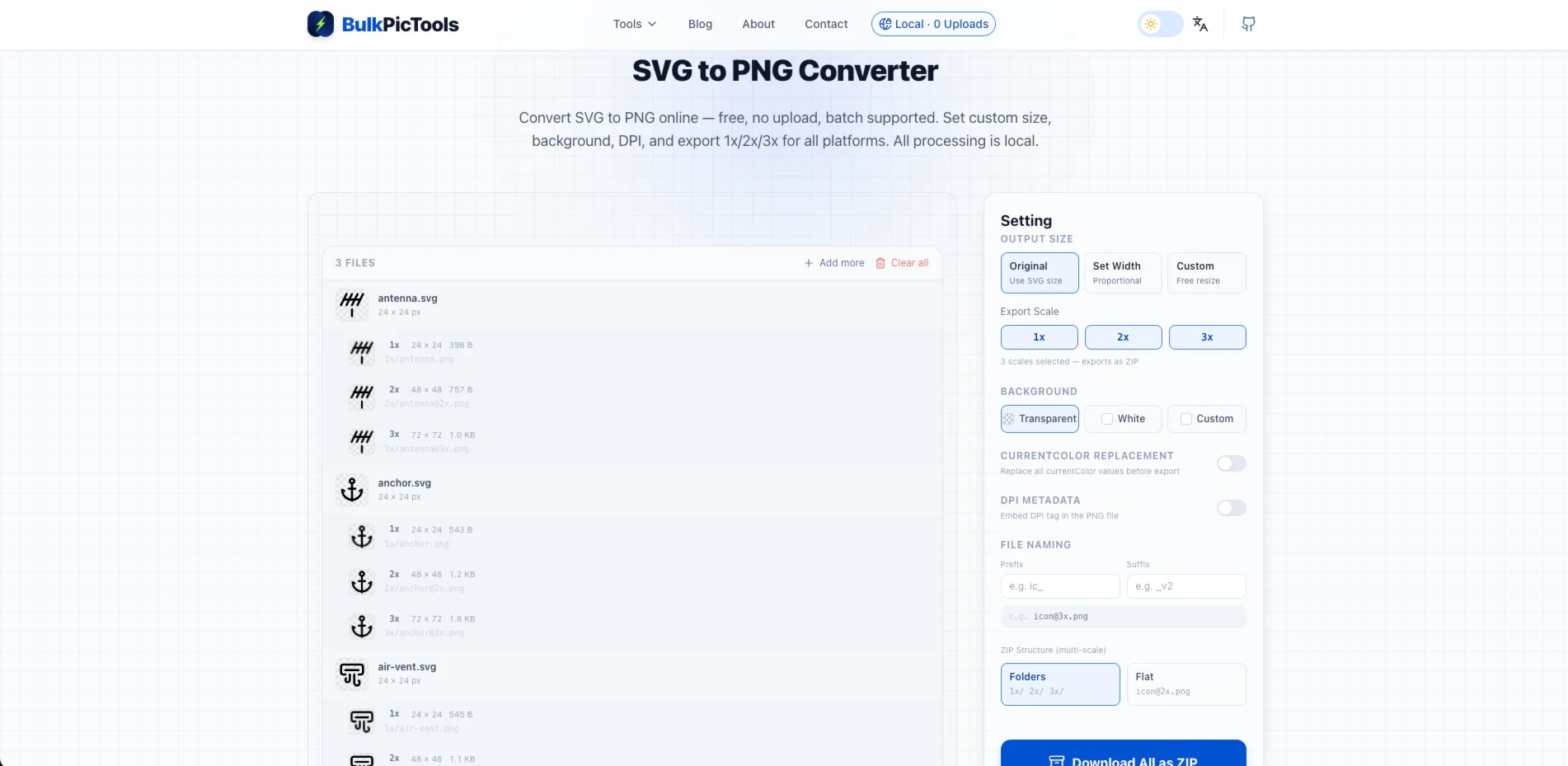 BulkPicTools SVG to PNG 工具操作界面截图