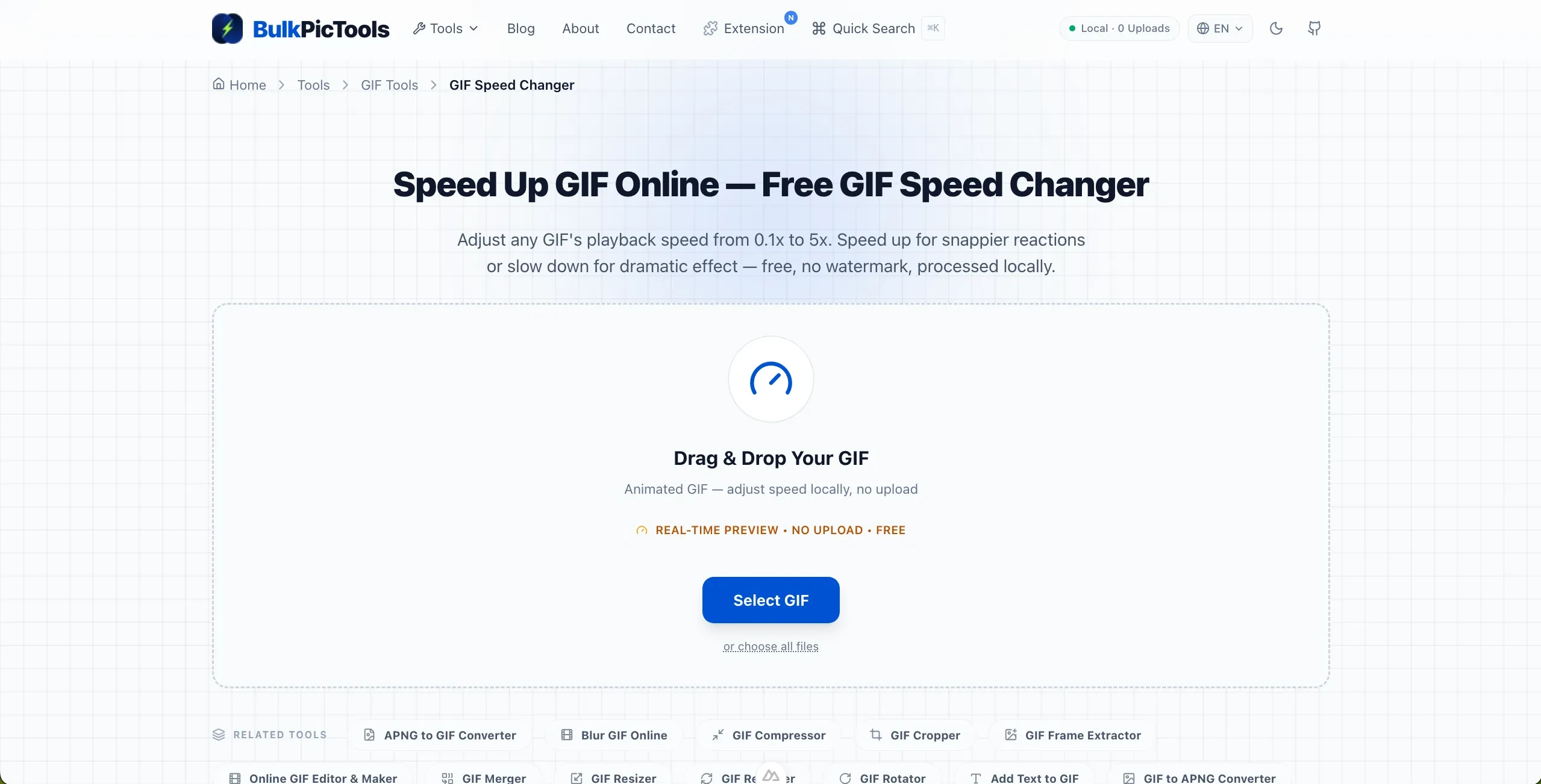 Upload a GIF to BulkPicTools GIF Speed Changer
