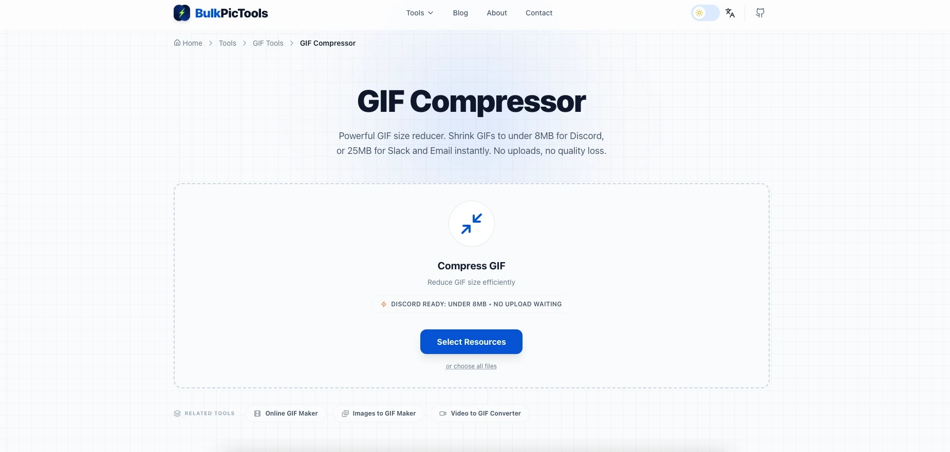 Upload a GIF file to BulkPicTools GIF Compressor